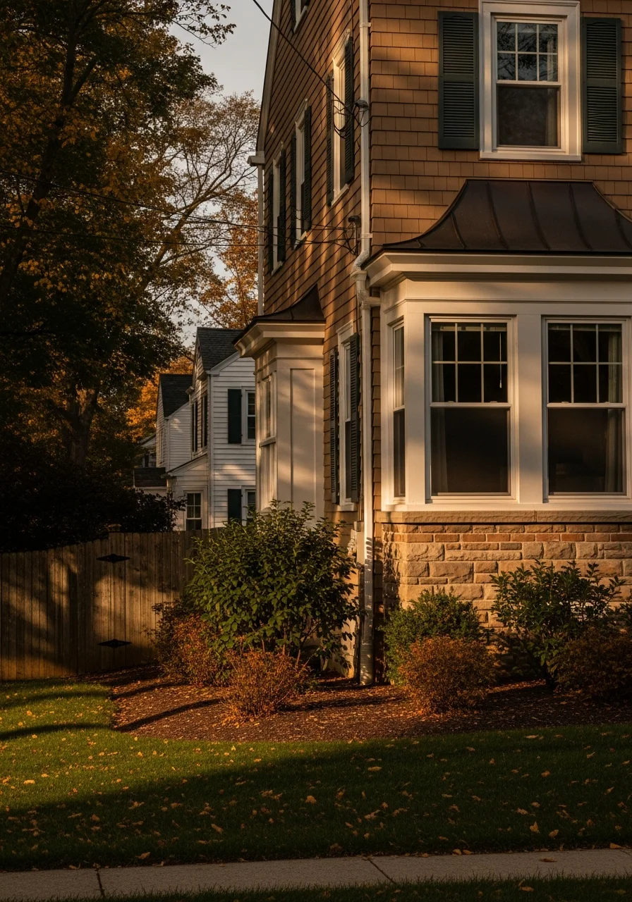 Close-up of a well-maintained Lehigh Valley home exterior showing quality finishes and landscaping details.